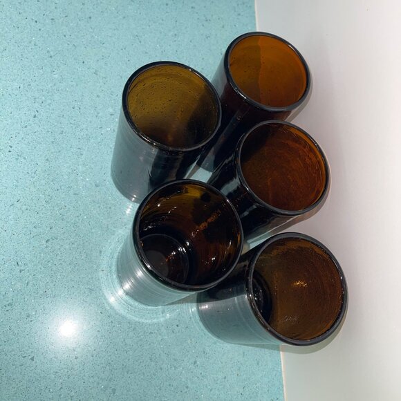 Vintage Bubble Tumblers Hand Blown Dark Amber Set of 5 Collectible - Picture 3 of 14